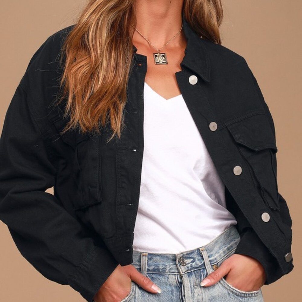 Lulus Back To Reality Black Cropped Jacket - Size M